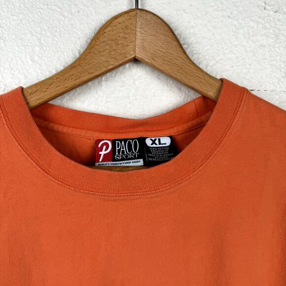 Vintage Paco Shirt Size XL Orange Short Sleeve Spellout Logo Sportswear 90s - Picture 2 of 10